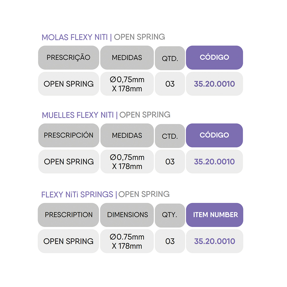 35.20.0010 – Mola Aberta Flexy NiTi Open Springs